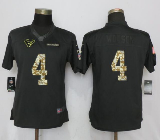 2017 NFL Women New Nike Houston Texans #4 Watson Anthracite Salute To Service Limited Jersey